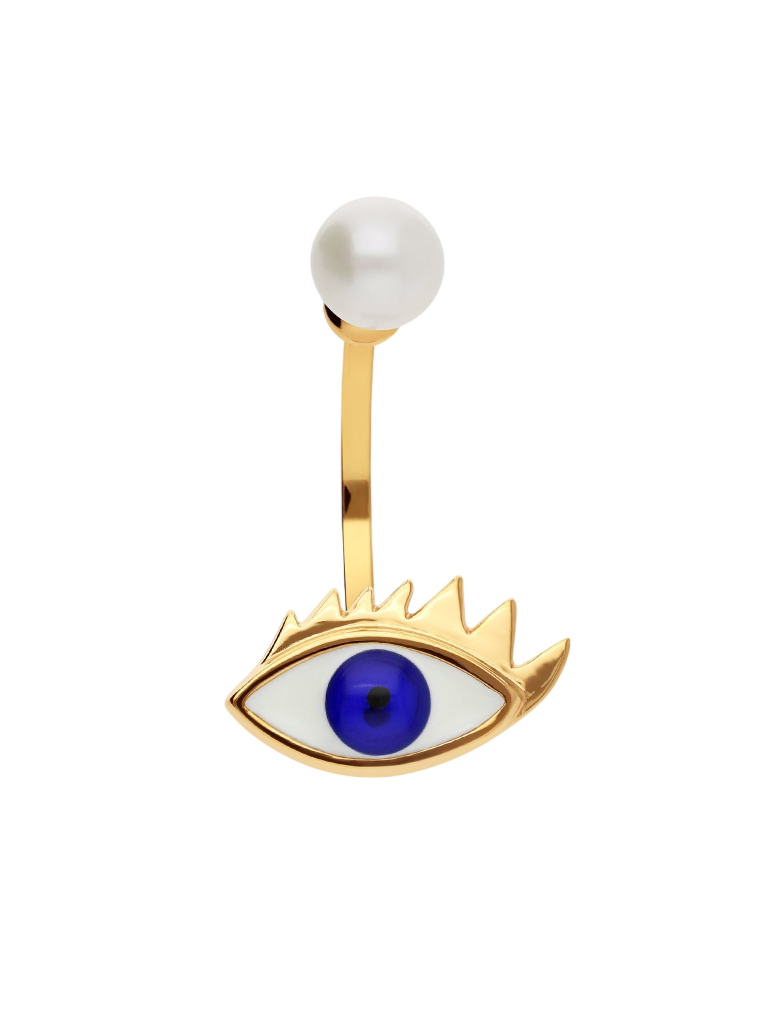 Eye Enamel & Pearl Piercing Earring in 9kt Gold